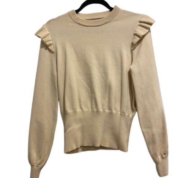 Who What Wear Sweaters - WHO What Wear Beige/Cream Scoop Neck Sweater with Ruffle Shoulder Women's Size S